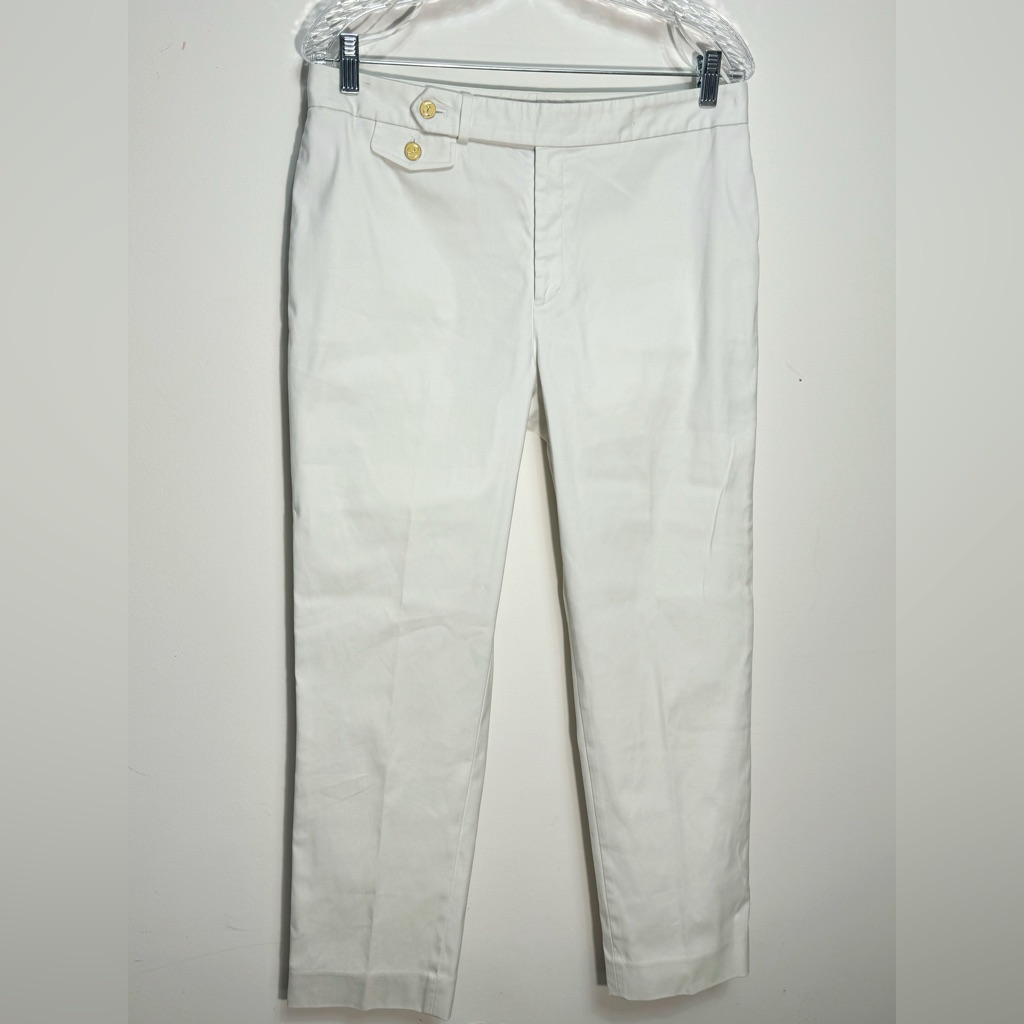 Ralph Lauren Black Label White Dress Pant Trousers With Gold Botton Design